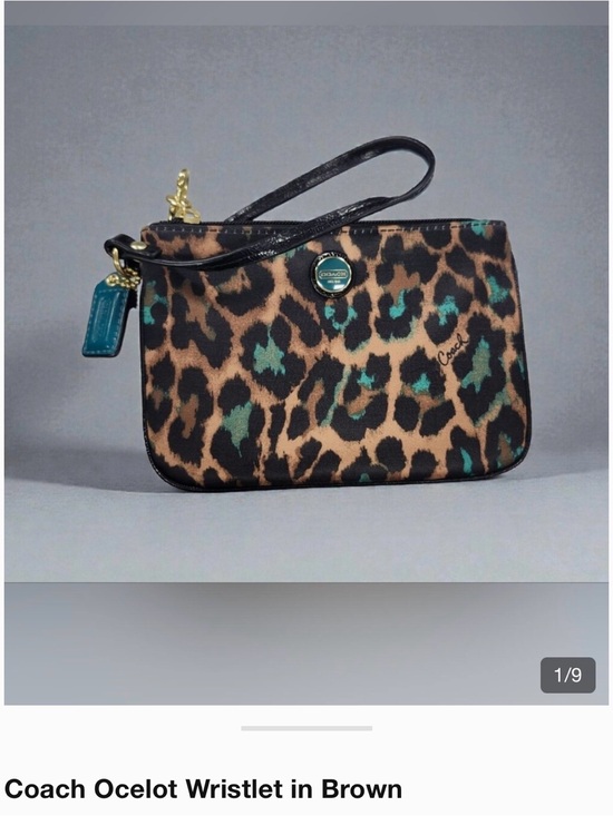Coach Handbags - Coach Wristlet Clutch Small Jade Leopard Ocelot Black Brown Teal